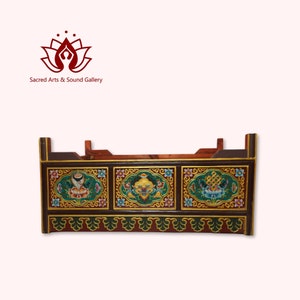 Authentic Tibetan Masterpiece Hand Carved and Painted Buddhist Foldable Central Table Featuring Astamangal Face,Perfect for Your Living Room zdjęcie 10