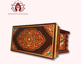 48 Inch Hand-Carved and Painted Tibetan Puja Altar Table | Large Foldable Shrine with Dragon and Bird Motifs | Solid Wood | Made in Nepal