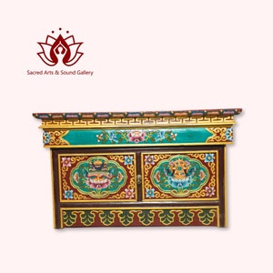 Authentic Tibetan Masterpiece Hand Carved and Painted Buddhist Foldable Central Table Featuring Astamangal Face,Perfect for Your Living Room zdjęcie 2