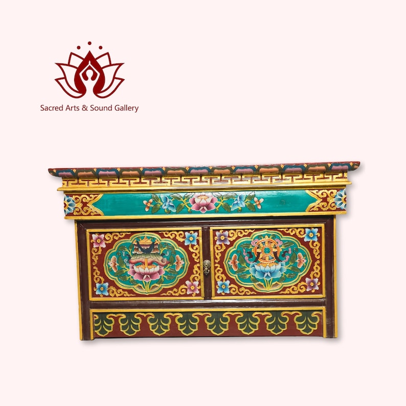 Authentic Tibetan Masterpiece Hand Carved and Painted Buddhist Foldable Central Table Featuring Astamangal Face,Perfect for Your Living Room zdjęcie 2