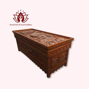 Handmade Dragon Altar Table, Tibetan Style, 48 Inch long Tibetan Puja Table, Solid Wood, Meditation Room Table, Made in Nepal