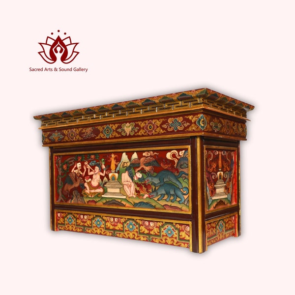 60 Inch Big Solid wood Foldable Tibetan Alter, Hand Carved/Hand-Painted With Intricate Traditional Tibetan Design Alter Puja Table