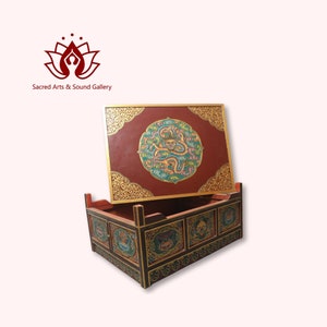 Authentic Tibetan Masterpiece Hand Carved and Painted Buddhist Foldable Central Table Featuring Astamangal Face,Perfect for Your Living Room zdjęcie 8