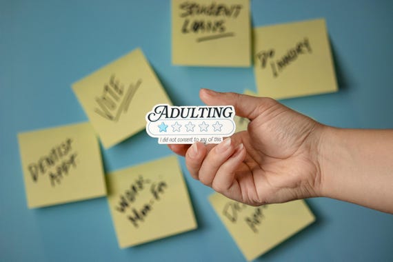 Adulting, Millennial Humor Sticker – Adulting Fail, 3" Matte