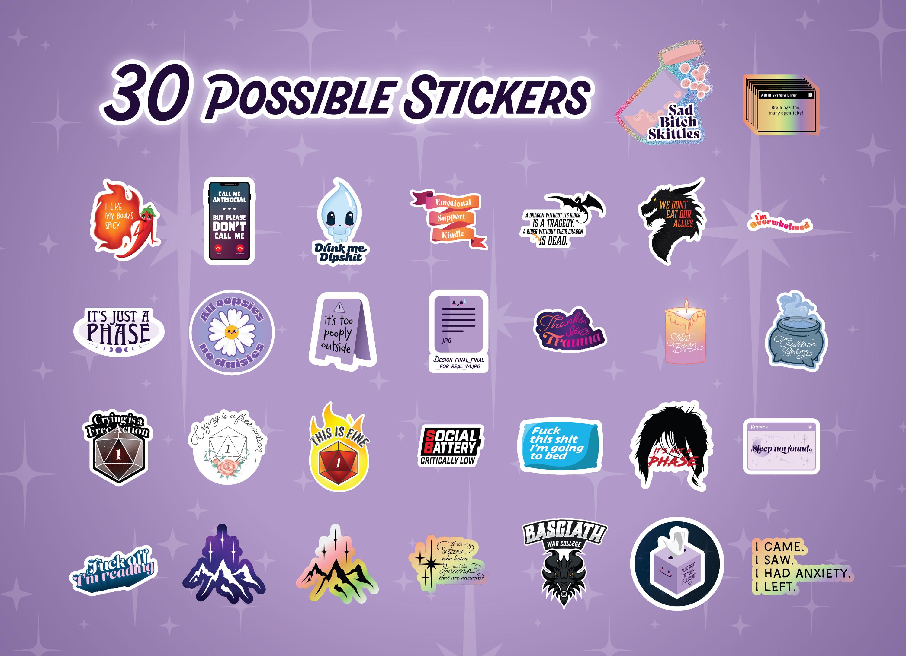 Mystery Sticker Pack: Funny Vinyl Decals - ADHD, Bookish, Mental Health ...