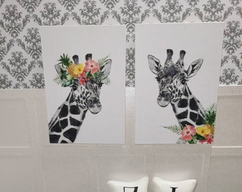 DOLLHOUSE Giraffe Prints 1:12th Scale | Set of 2 | Suitable for 6"/15cm Figures | Handmade