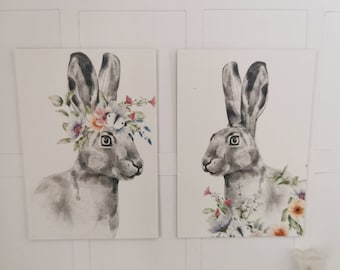 DOLLHOUSE Hare Prints 1:12th Scale | Set of 2 | Suitable for 6"/15cm Figures | Handmade