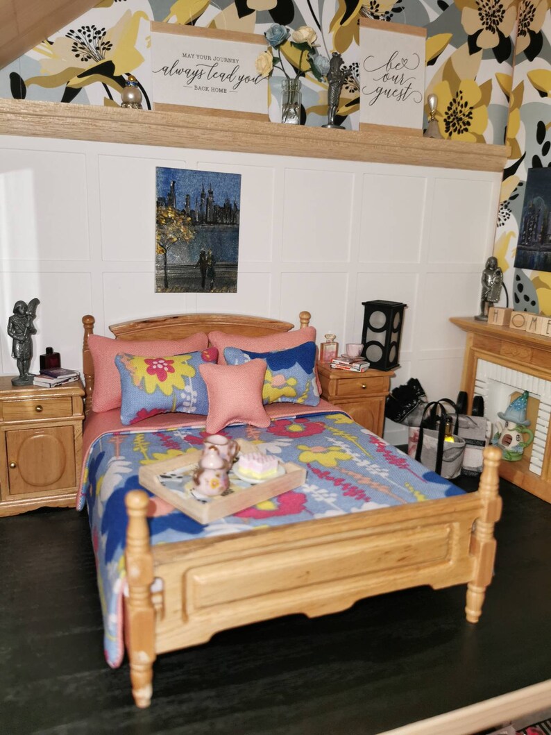 Pink & Blue Floral Print DOLLS HOUSE Bedding Set of 6 Pieces Etsy