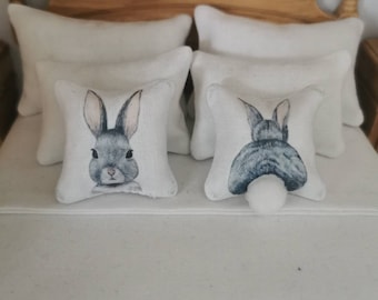 DOLLHOUSE Rabbit Cushions 1:12th Scale | Set of 2 | Suitable for 6"/15cm Figures | Handmade