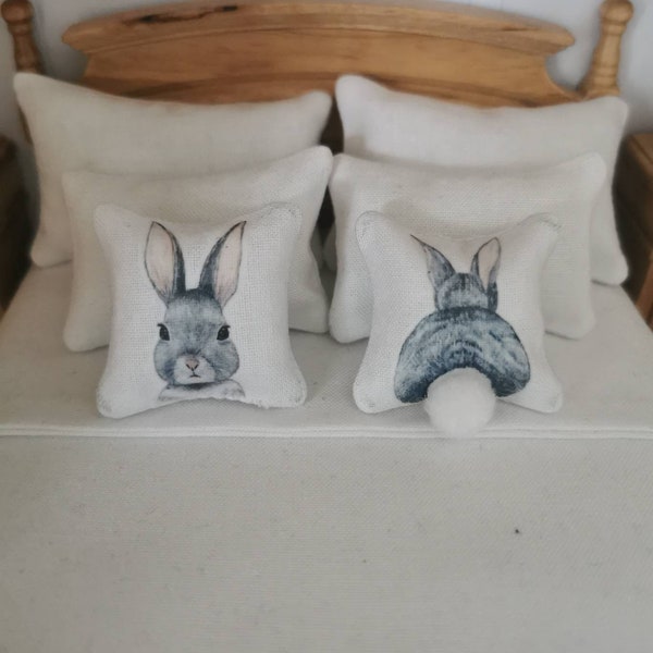 DOLLHOUSE Rabbit Cushions 1:12th Scale | Set of 2 | Suitable for 6"/15cm Figures | Handmade