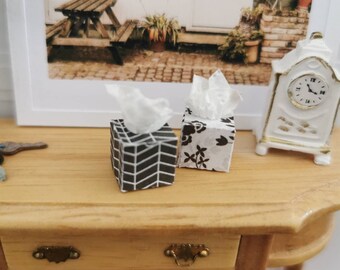 DOLLHOUSE Black & White Tissue Boxes 1:12th Scale | Set of 2 | Suitable for 6"/15cm Figures | Handmade