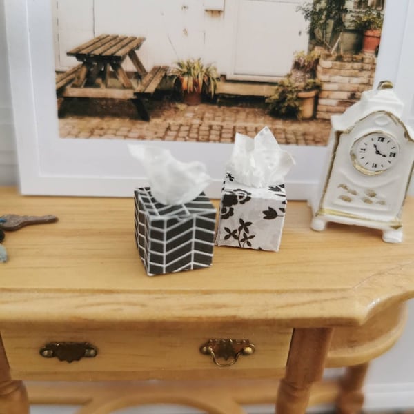 DOLLHOUSE Black & White Tissue Boxes 1:12th Scale | Set of 2 | Suitable for 6"/15cm Figures | Handmade