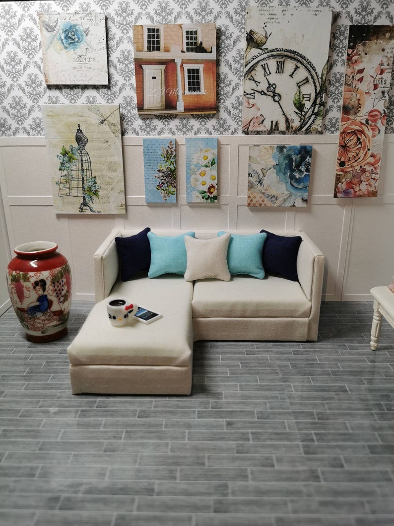 Modern Corner Sofa 2 seater with Five Cushions DOLLS HOUSE Etsy