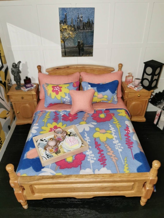 Pink & Blue Floral Print DOLLS HOUSE Bedding Set of 6 Pieces Etsy
