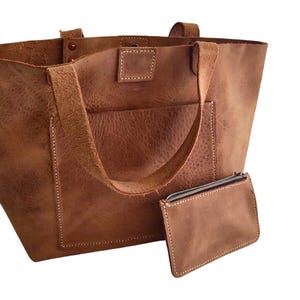 Echt Leder Tasche - Handgemacht - Minimalistisches Leder - Pflanzlich gegerbtes Leder - Vollnarbenleder - Tote Bag - Crossbody - Damen - Top Griff