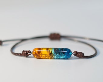 Handmade Teak Wood Resin Bracelet: Two-Tone Adjustable Cord