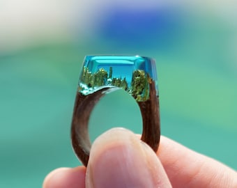 Anillo de resina de madera de teca tailandesa: regalo hecho a mano con colores Moana