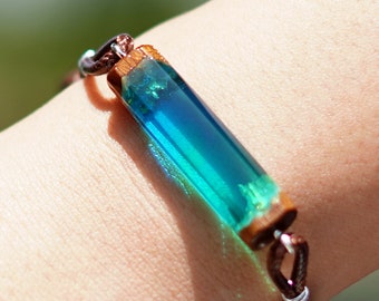 Pulsera de resina de madera de teca: joyería azul-verde Moana ajustable