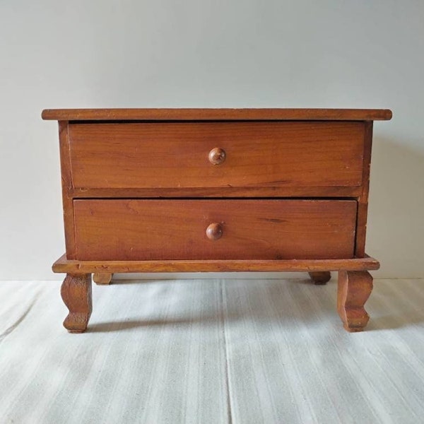 French vintage little wood chest drawers for jewelry or supplies storage