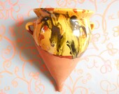Large Provençal glazed terracotta amphora planter, French vintage wall hanging garden urn, Mediterranean amphora