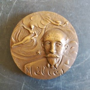 Georges Méliès vintage bronze medal, French 19 th century pioneer of cinema, movie festival award medal, 1963