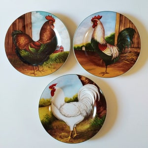 David Carter Brown set di 3 piatti grandi, collezione On The Farm, decoro galli
