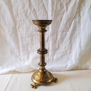 French vintage candlestick holder, vintage church altar brass candle holder