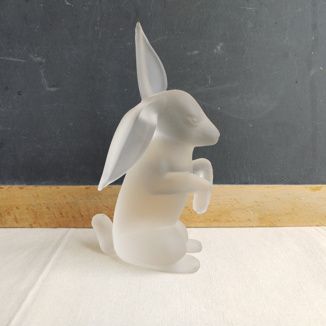 Rare Frosted Glass Rabbit Statue, Mid Century Stelvia Empoli Bunny