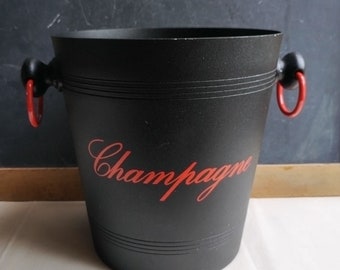 French Champagne bucket, vintage wine cooler, black and red bistro chic table centerpiece