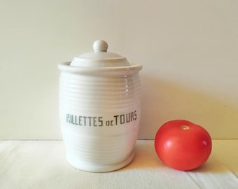 Rillettes de Tours vintage stoneware pot, mid century French preserve jar
