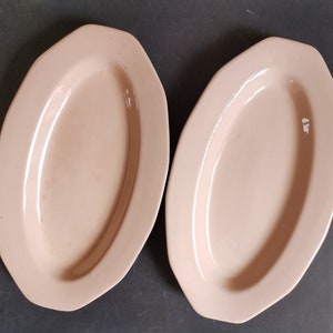 Antique pink oval dishes, set of 2, ST AMAND shabby chic French tableware