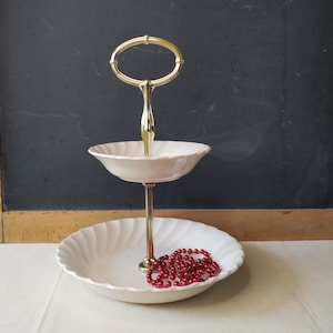 Myott Olde Chelsea little cake stand, creamy white two tiered tray, Staffordshire tableware