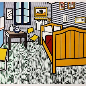 Póster Dormitorio en Arles, según Roy Lichtenstein, arte pop moderno de los años 90, impresión offset con licencia poco común
