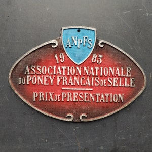 French vintage pony trophy plaque, large Presentation Prize agricultural award