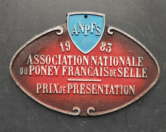 French vintage pony trophy plaque, large Presentation Prize agricultural award