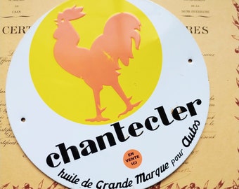 Vintage advertising sign for Chanteclerc engine oil, French rooster decor