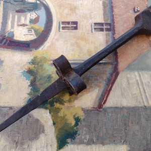 Antique scythe anvil, French primitive hand forged wrought iron garden tool