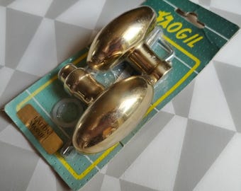 French brass door knobs, vintage set of 2 salvaged door pulls