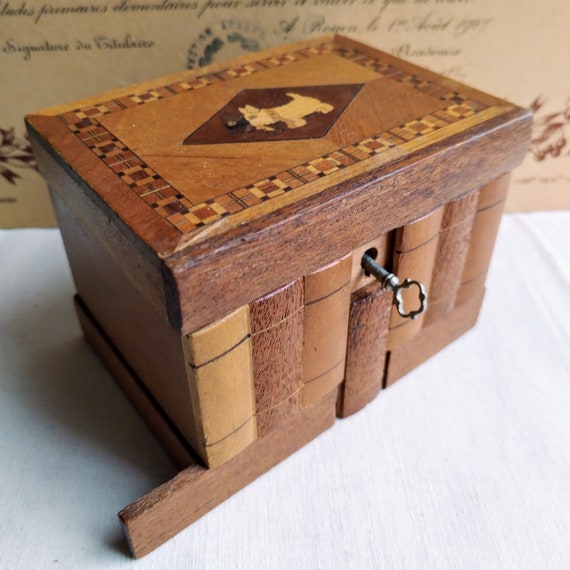Antique mystery jewelry box with secret compartme… - image 1