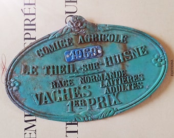 French vintage farmers trophy, Normandie dairy cow First Prize award plaque