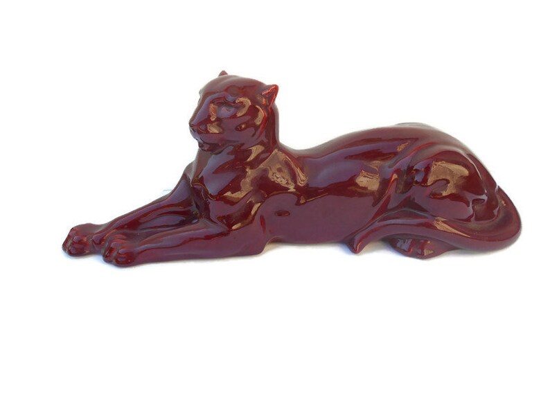 mid century red jaguar figure Large vintage jaguar ceramic statue in Art Deco style
