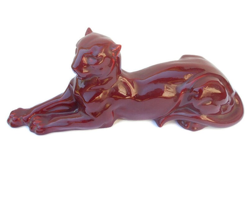 mid century red jaguar figure Large vintage jaguar ceramic statue in Art Deco style