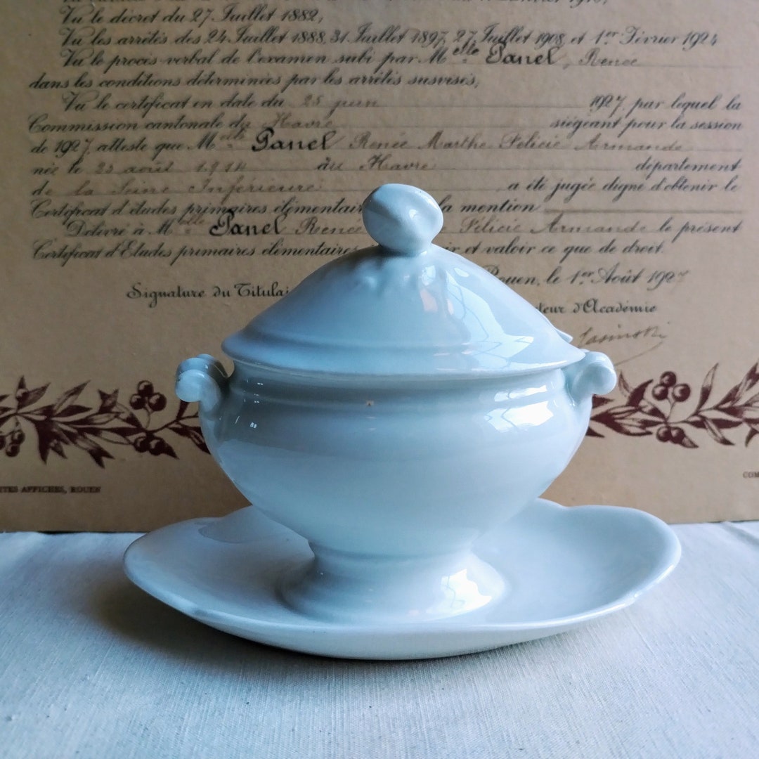 Vintage French Porcelain Mustard Pot – Service Bistrot - Porcelaine d’Auteuil