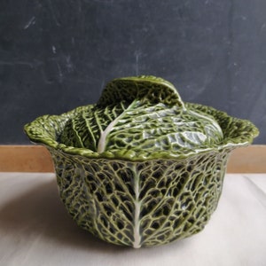 Cabbage soup tureen, vintage cabbageware, Portuguese ceramic dinnerware