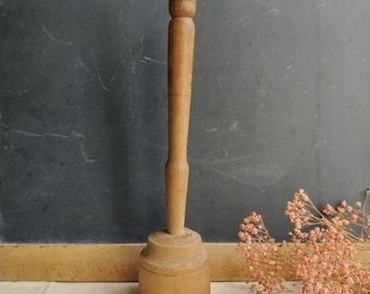 French vintage wood pestle masher, primitive kitchen decor