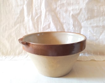 Vintage stoneware mixing bowl, small French jatte, primitive kitchen, made in France