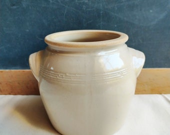 Small French stoneware pot, vintage glazed pottery preserve jar, farmhouse kitchen decor