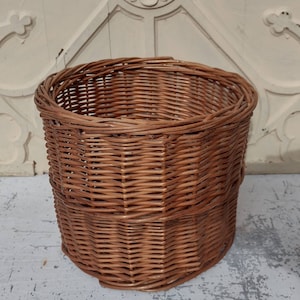 Vintage wicker basket, French hand woven basket