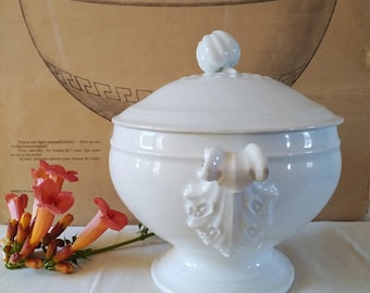Antique ironstone soup tureen, French cream dinnerware, 19 th century