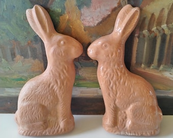 Vintage terracotta rabbit figurine, Easter bunny decor, primitive country kitchen